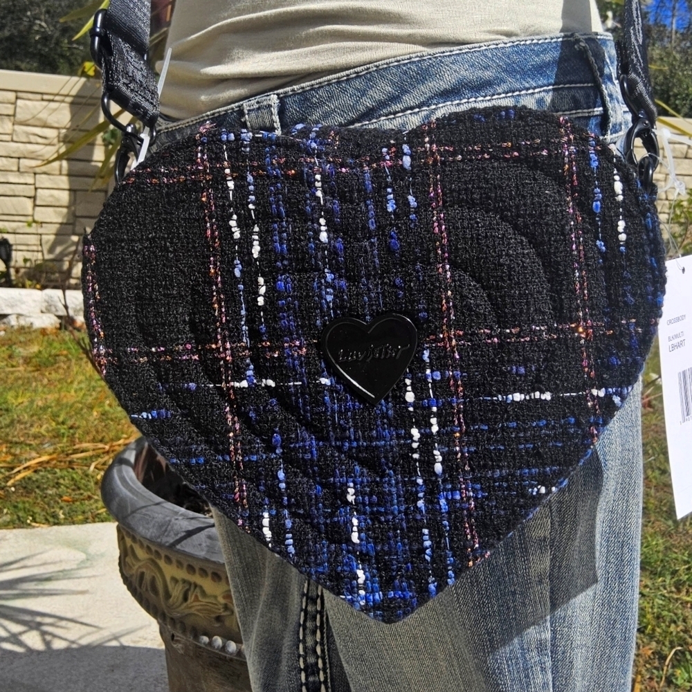 NWT BLACK n MULTICOLOR TWEED HEART LUV BETSEY CROSSBODY